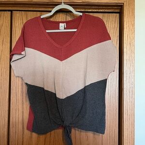 Colorblock V-Neck Tie-Front Top